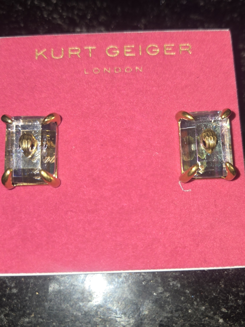 Kurt Geiger Gold-Tone Clear Rectangular Crystal Stud Earrings